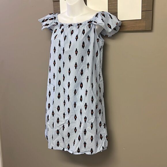 J. Crew Light Blue Cotton Abstract Design Fluttered Sleeve Sundress- Small - Picture 2 of 14